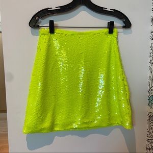 Leith Neon Yellow Sequin Mini Skirt